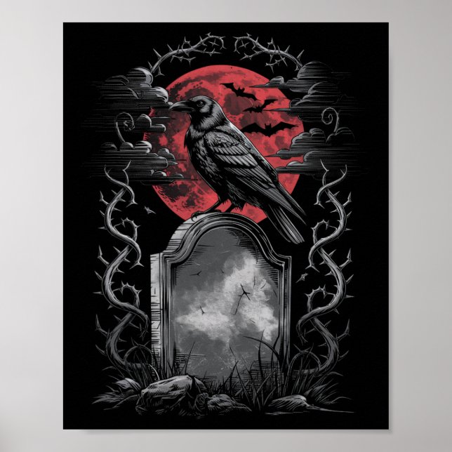Raven Bird Gothic Raven Art Cemetery Fantasy  Poster (Front)