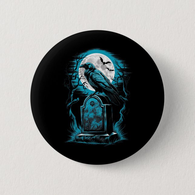 Raven Bird Gothic Spooky Graveyard  Button (Front)