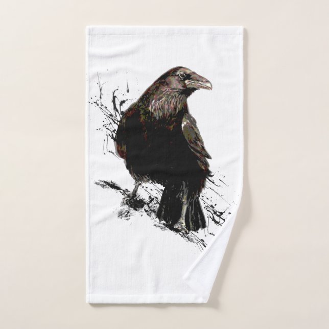Raven Bird Graphic Art Wildlife Animal Art Hand Towel (Hand Towel)