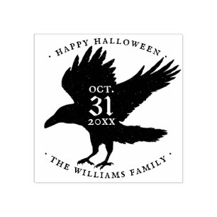 Raven Bird Halloween Grunge Self Inking Rubber Stamp