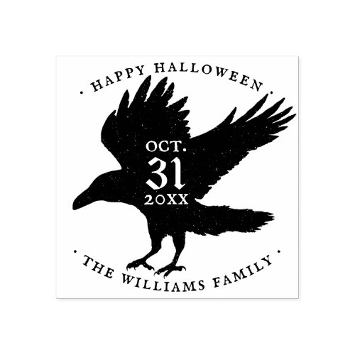 Raven Bird Halloween Grunge Self Inking Rubber Stamp