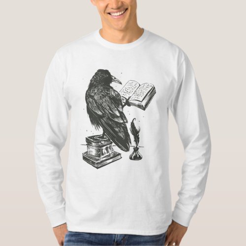 Raven bird reading book design T_Shirt