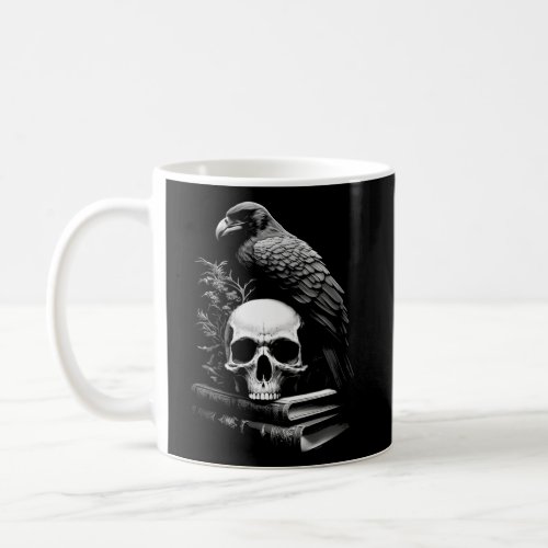 Raven Bird Skull And Books Witchy Occult Academia  Coffee Mug