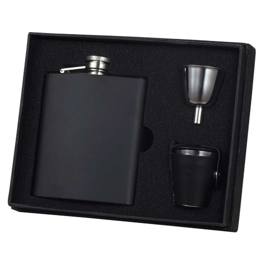Raven Black 8 Oz Flask Gift Set - VSET27-1235 (Front)