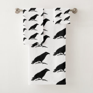 Raven Black Bird Halloween Painting Bath Towel Set