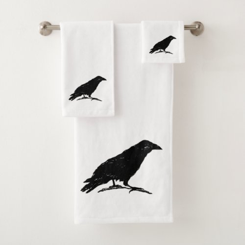 Raven Black Bird Halloween Painting Bath Towel Set