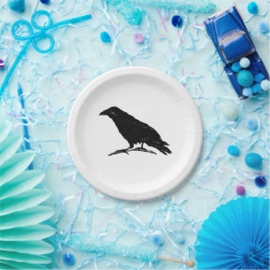 Raven Black Bird Halloween Spooky Painting Art Paper Plates