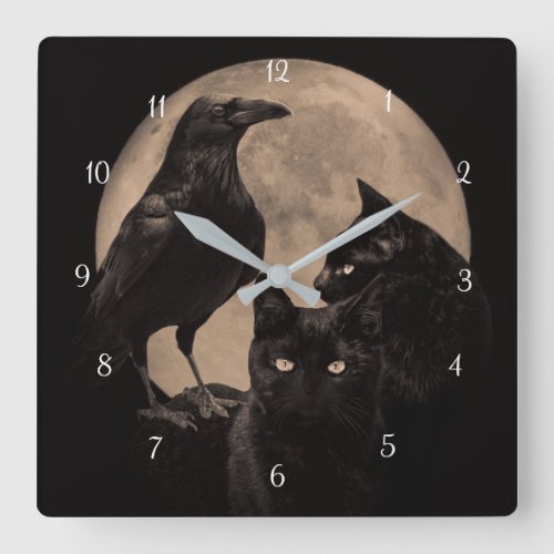 Raven Black Cat Magic Square Wall Clock
