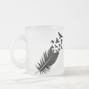 Raven, Black Feather Frosted Glass Coffee Mug