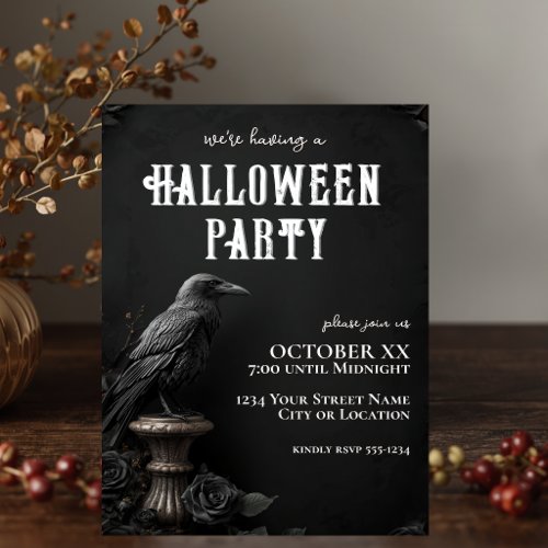 Raven & Black Rose Gothic Halloween Party Invitation