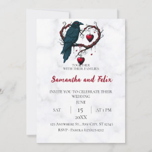 Raven Branch Heart Marble Wedding Invitation