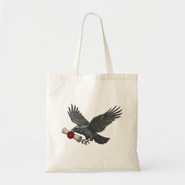 Raven Carrying Love Letter Gothic Messenger Bird Tote Bag (Front)