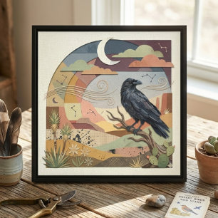 Raven Celestial Desert Art – Boho Nature Canvas Print