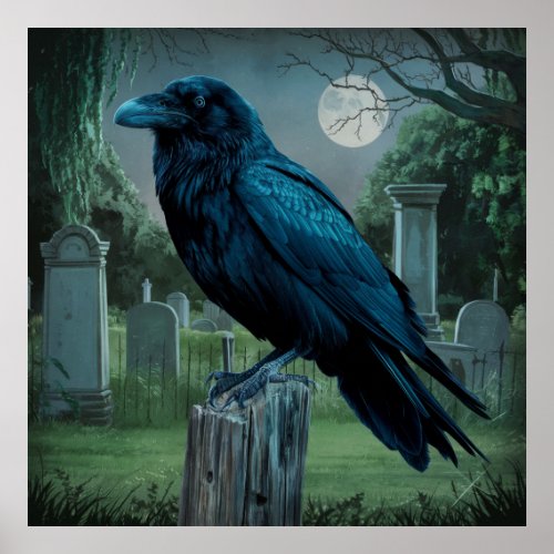 Raven cementary ghotic creepy full moon scene poster