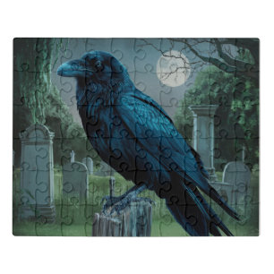 Raven cementary ghotic macabre full moon scene jigsaw puzzle