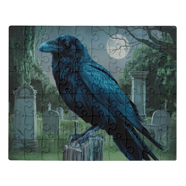 Raven cementary ghotic macabre full moon scene jigsaw puzzle (Puzzle Horizontal)