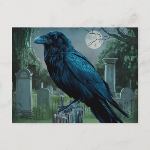 Raven cementary ghotic macabre full moon scene postcard