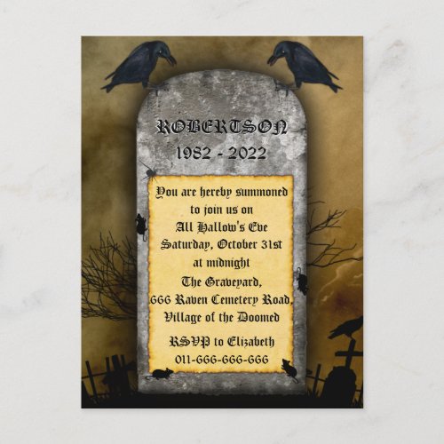 Raven Cemetery Creepy Halloween Invitation