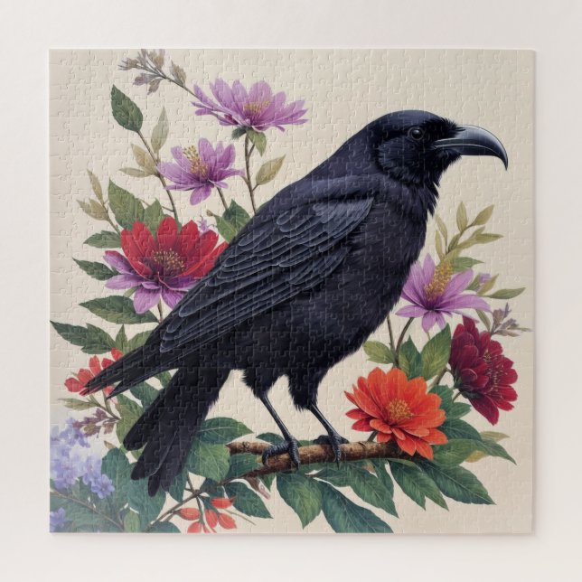 Raven Colorful Floral Art Jigsaw Puzzle (Vertical)