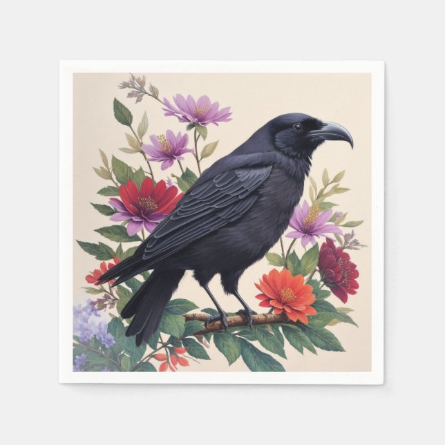 Raven Colorful Floral Art Napkins (Front)