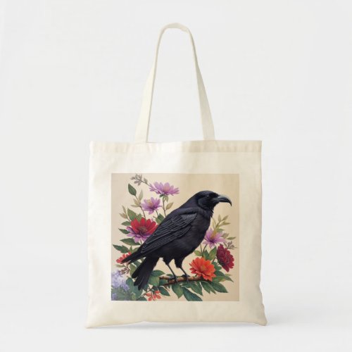 Raven Colorful Flowers Art Tote Bag