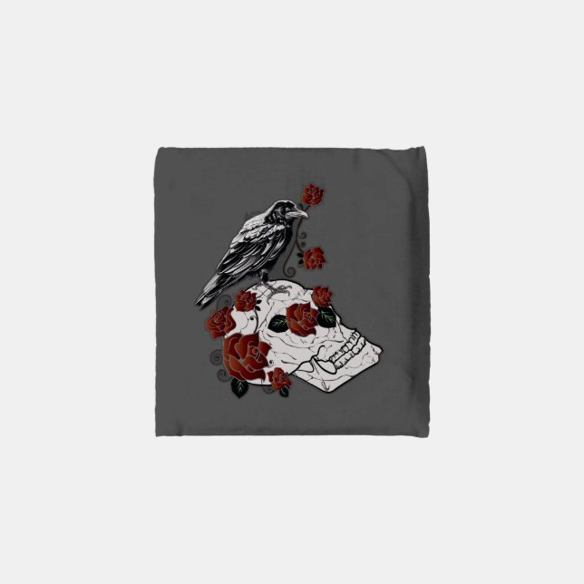 Raven Compact Skulls and Roses Pocket Tote Baggu (Pouch - Back)