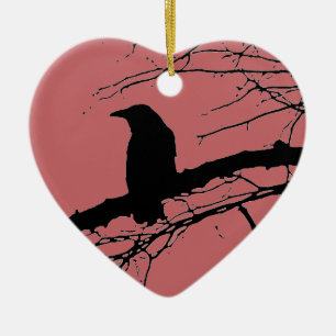 Raven Cracked Heart Ceramic Ornament