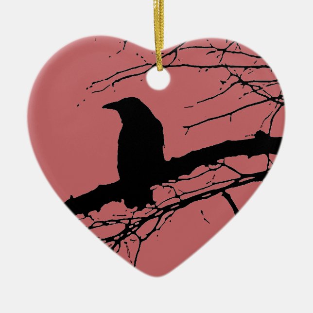 Raven Cracked Heart Ceramic Ornament (Front)