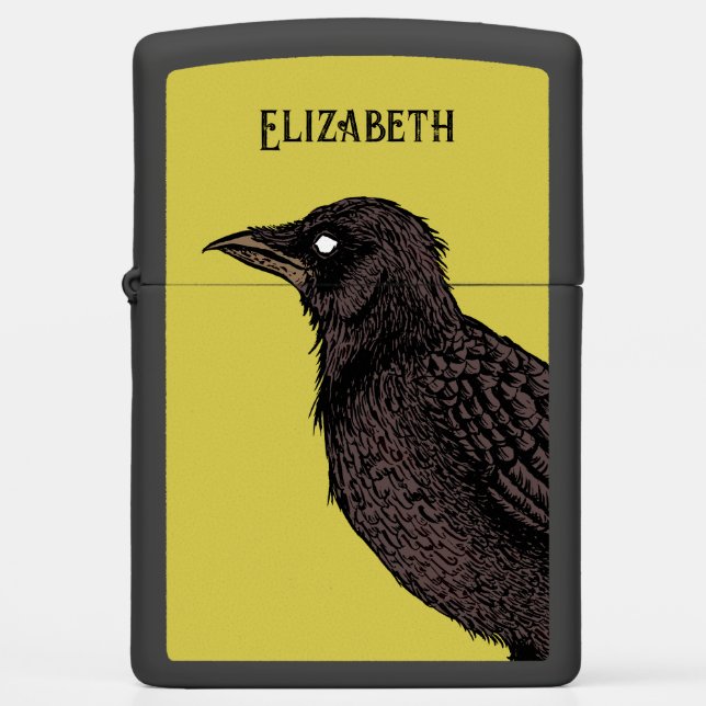 Raven Creepy Crow Bright Gothic Ink Art Name Zippo Lighter (Front)
