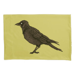Raven Creepy Crow Bright Gothic Ink Art Pillow Case