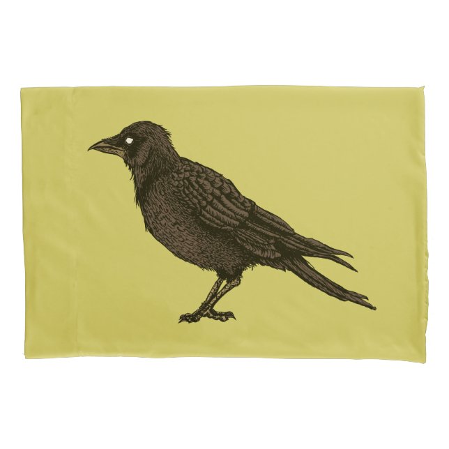 Raven Creepy Crow Bright Gothic Ink Art Pillow Case (Front)