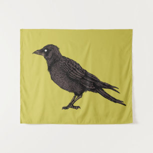 Raven Creepy Crow Bright Gothic Ink Art Tapestry