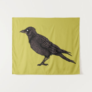 Raven Creepy Crow Bright Gothic Ink Art Tapestry