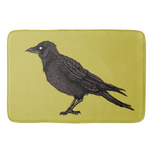 Raven Creepy Crow Green Gothic Ink Art Bath Mat