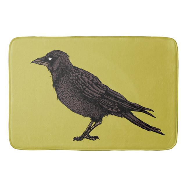 Raven Creepy Crow Green Gothic Ink Art Bath Mat (Front)