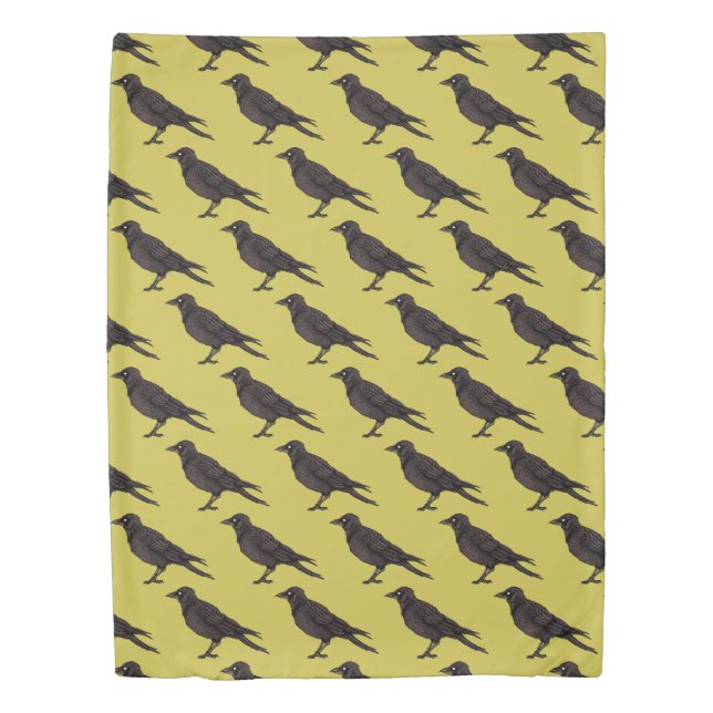 Raven Creepy Crow Green Gothic Ink Art Duvet Cover (Front)