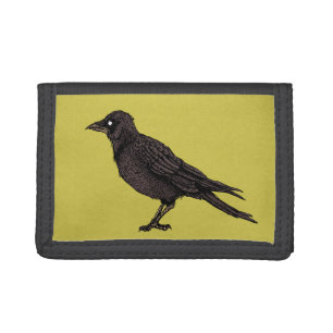 Raven Creepy Crow Green Gothic Ink Art Tri-fold Wallet