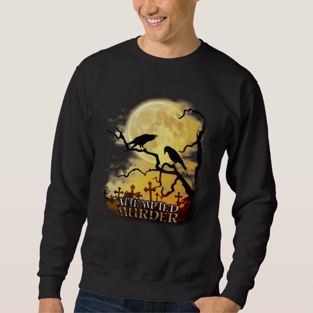 Raven Crow Attempted Murder Retro Moon Wiccan Paga Sweatshirt (Front)