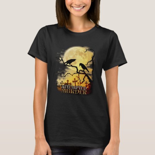 Raven Crow Attempted Murder Retro Moon Wiccan Paga T_Shirt