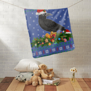 Raven Crow Bird Lover Xmas Santa Hat Ugly Crow Baby Blanket