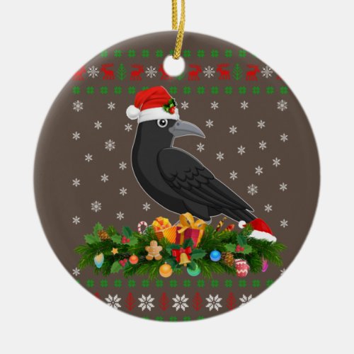 Raven Crow Bird Lover Xmas Santa Hat Ugly Crow Ceramic Ornament