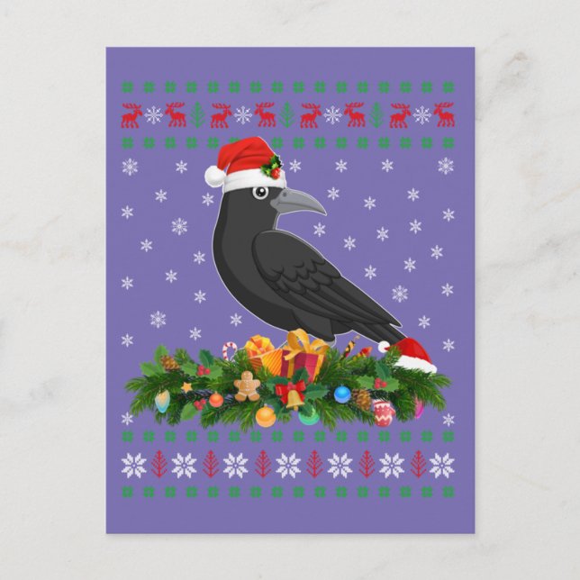 Raven Crow Bird Lover Xmas Santa Hat Ugly Crow Postcard (Front)