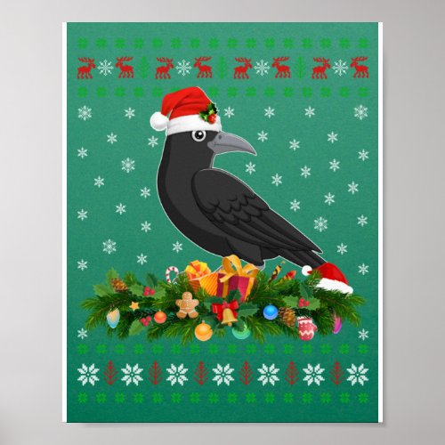 Raven Crow Bird Lover Xmas Santa Hat Ugly Crow Poster