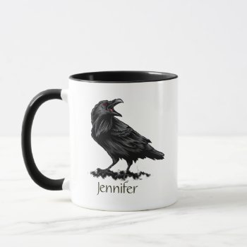 Raven Crow Black Bird Animal Art Custom Name Mug by countrymousestudio at Zazzle