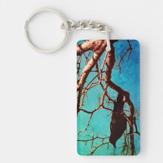 Raven Crow Black Bird Silver Tree Blue Sky Photo Keychain