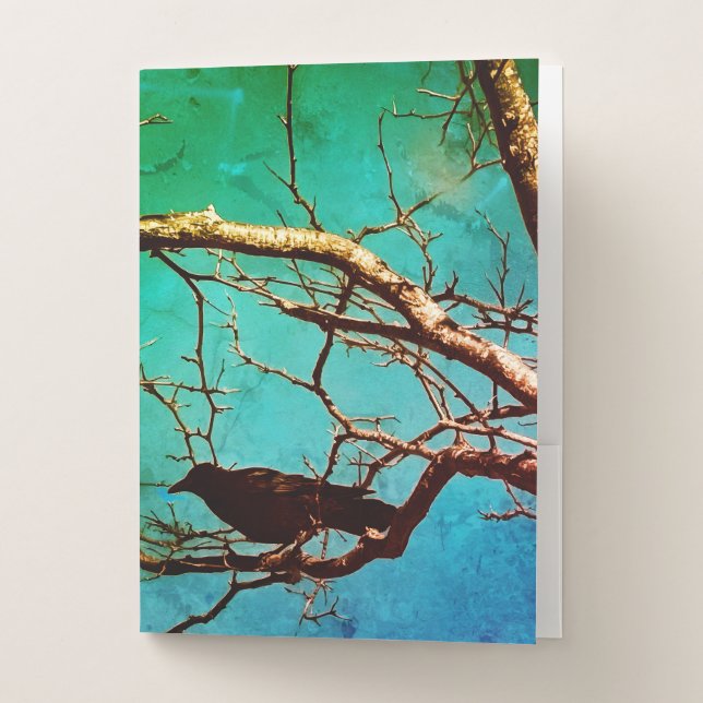 Raven Crow Black Bird Silver Tree Pocket Folders (Front)