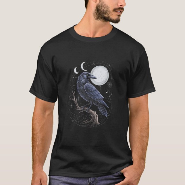 Raven Crow Dark Bird Witchcraft Omens Midnight  T-Shirt (Front)