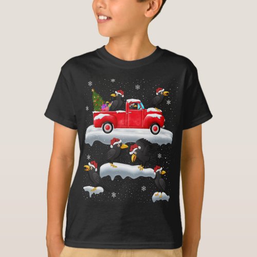 Raven Crow Driving Christmas Tree Red Truck Raven  T_Shirt