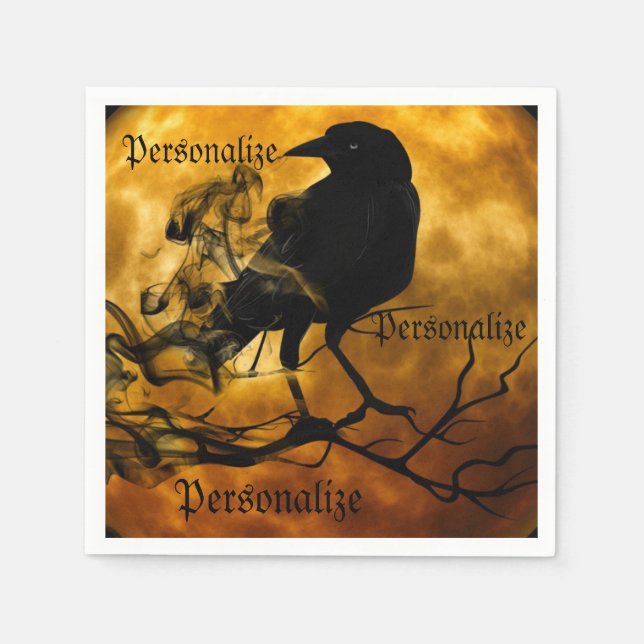 Raven crow harvest moon fall black orange napkins (Front)