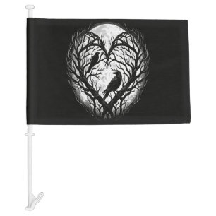 Raven Crow Heart Tree Car Flag